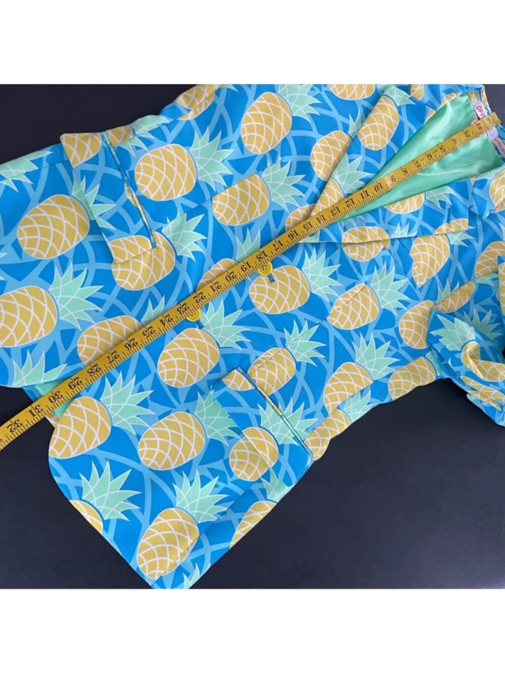 OppoSuits Mens Pineapple Print Suit Size 38 Shineapple Blue Novelty Tropical Set
